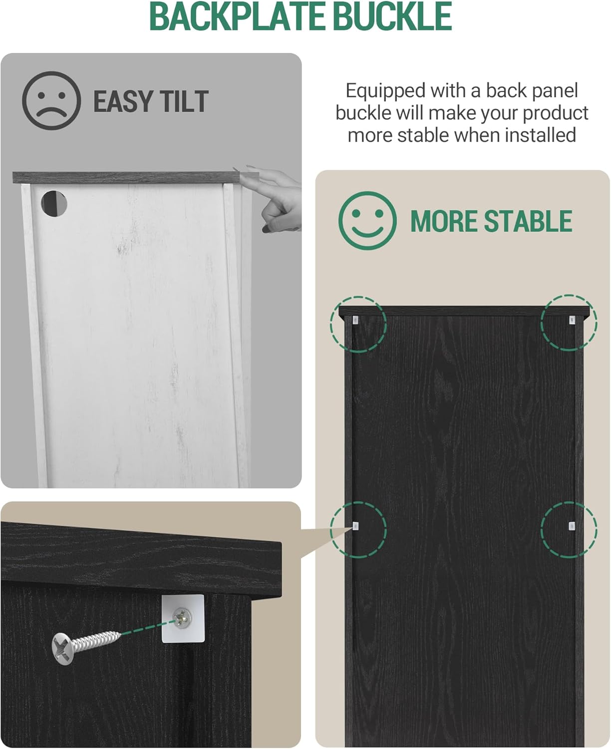 LED Tall Bathroom Storage Cabinet 2 Door Black 170cm