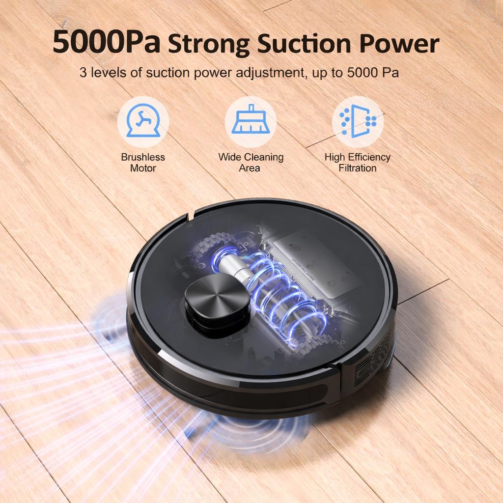 Robot Vacuum Mop 5000Pa LiDAR Mapping WiFi App Alexa Pet Hair Clean