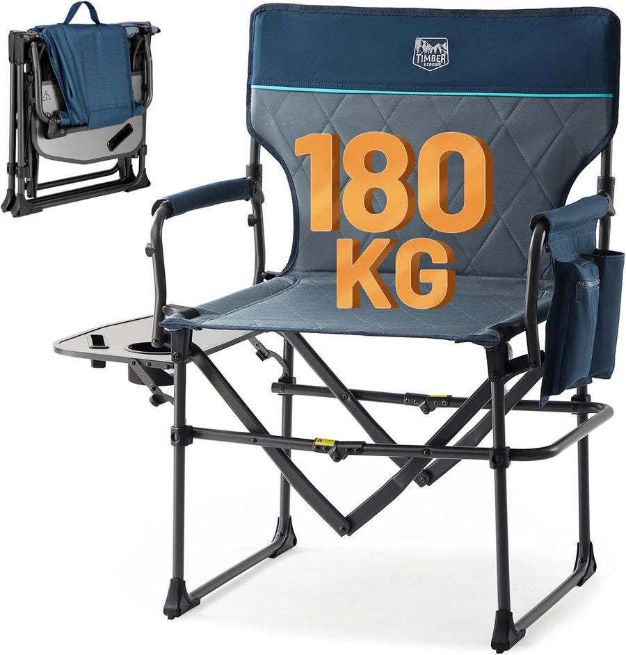 Heavy Duty Folding Directors Camping Chair with Side Table Blue