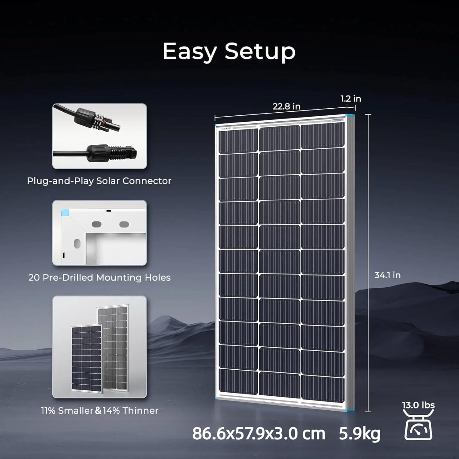 100W Solar Panel 12V N-Type 25% High Efficiency RV Battery