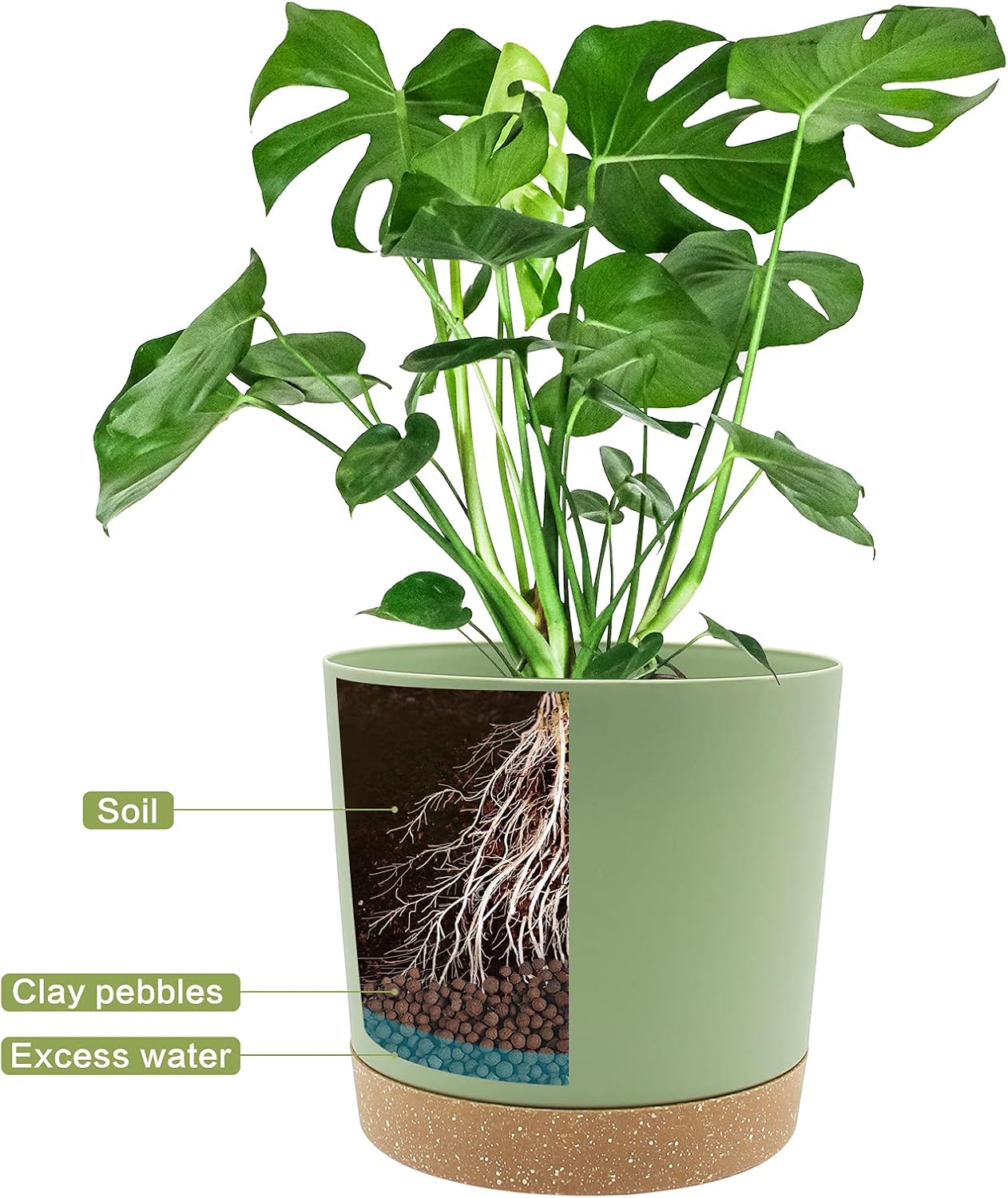 Set of 2 30.5cm Plant Pots Green Planters with Drainage Tray