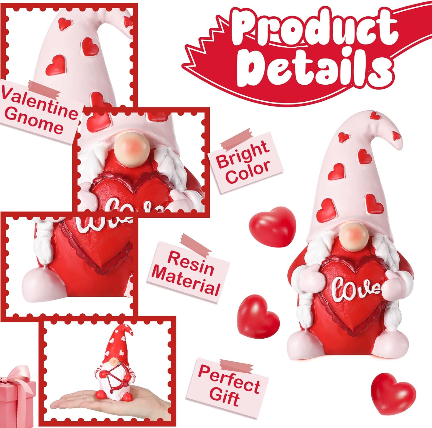 2PCS Valentine Gnome Decor Resin Love Heart Figurines Gift