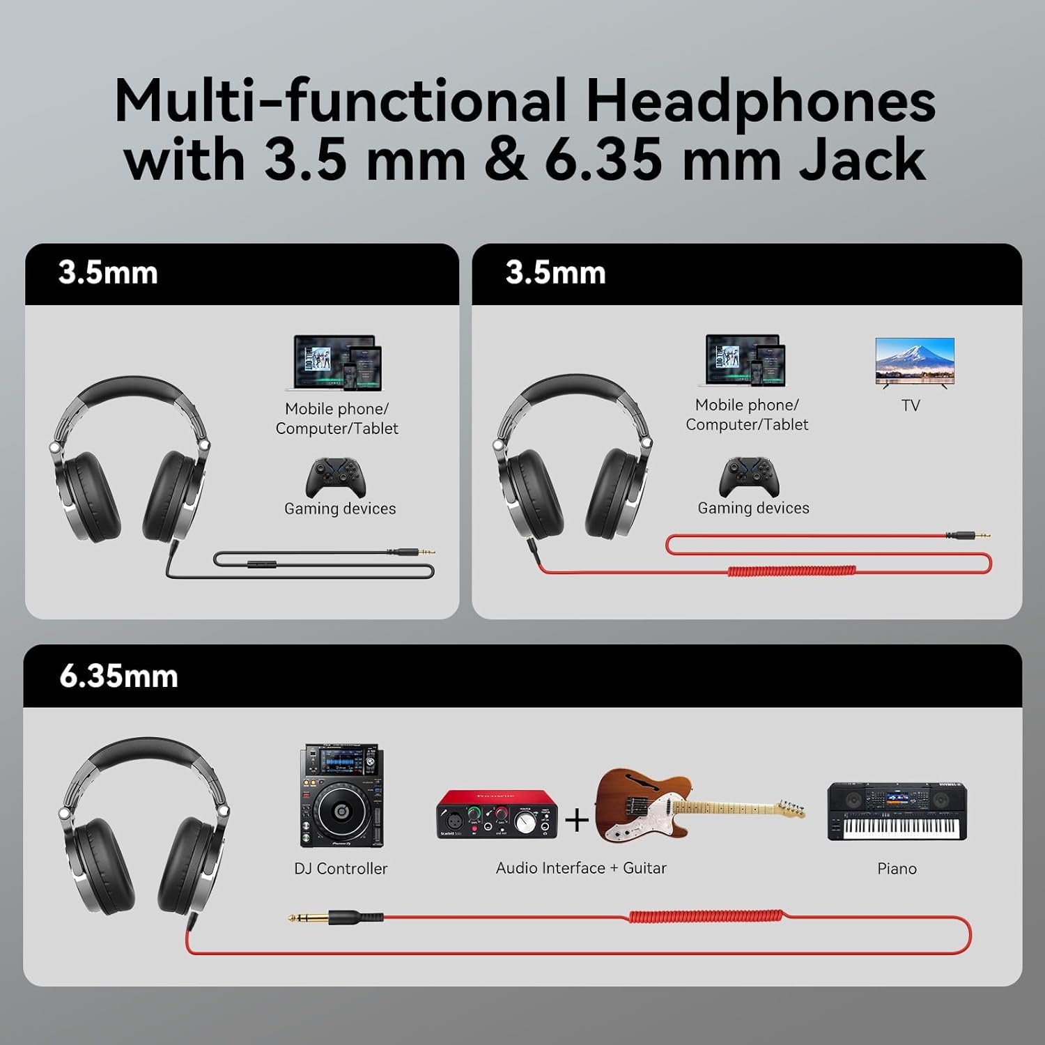 Wired Over Ear Studio Headphones 50mm Driver Foldable DJ Monitor