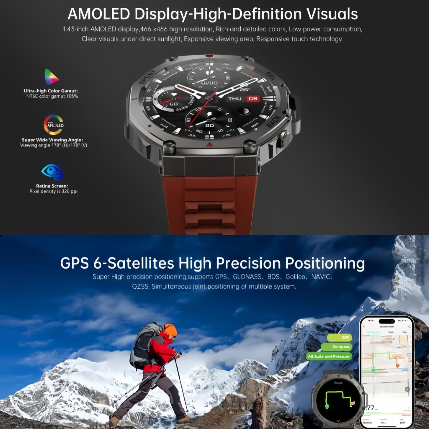 GPS Sports Smart Watch Brown 170 Sport Modes Calls