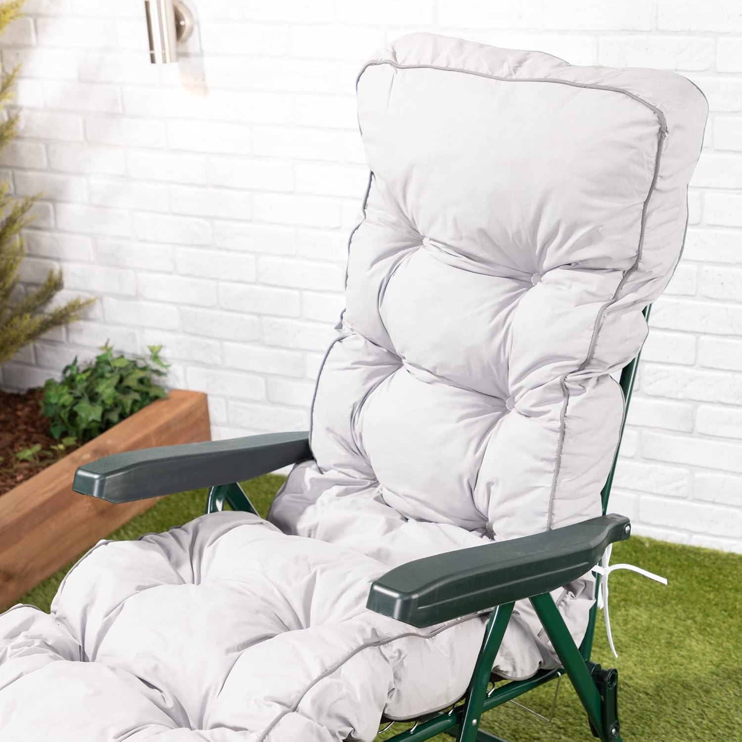 Folding Garden Sun Lounger with Cushion 5 Position Grey