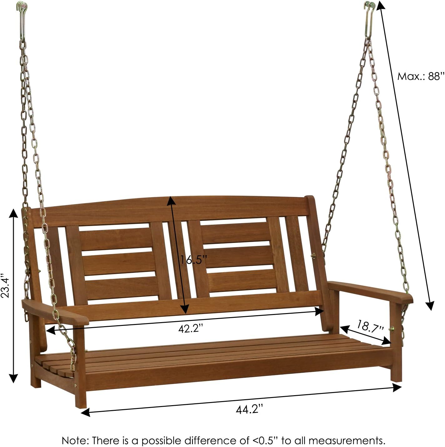 Wooden Porch Swing Bench with Chains Natural Patio Chair