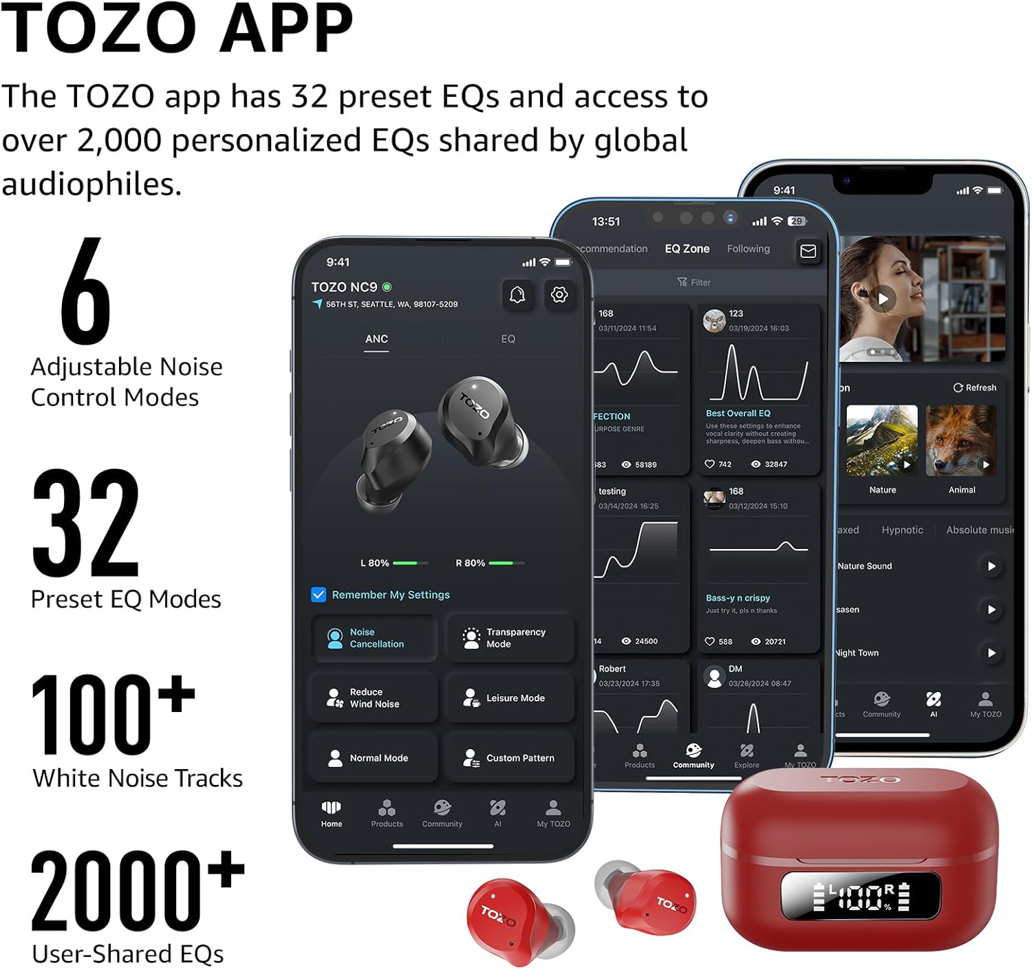 Wireless ANC Earbuds 45dB Noise Cancelling Bluetooth 60 Hour Playtime