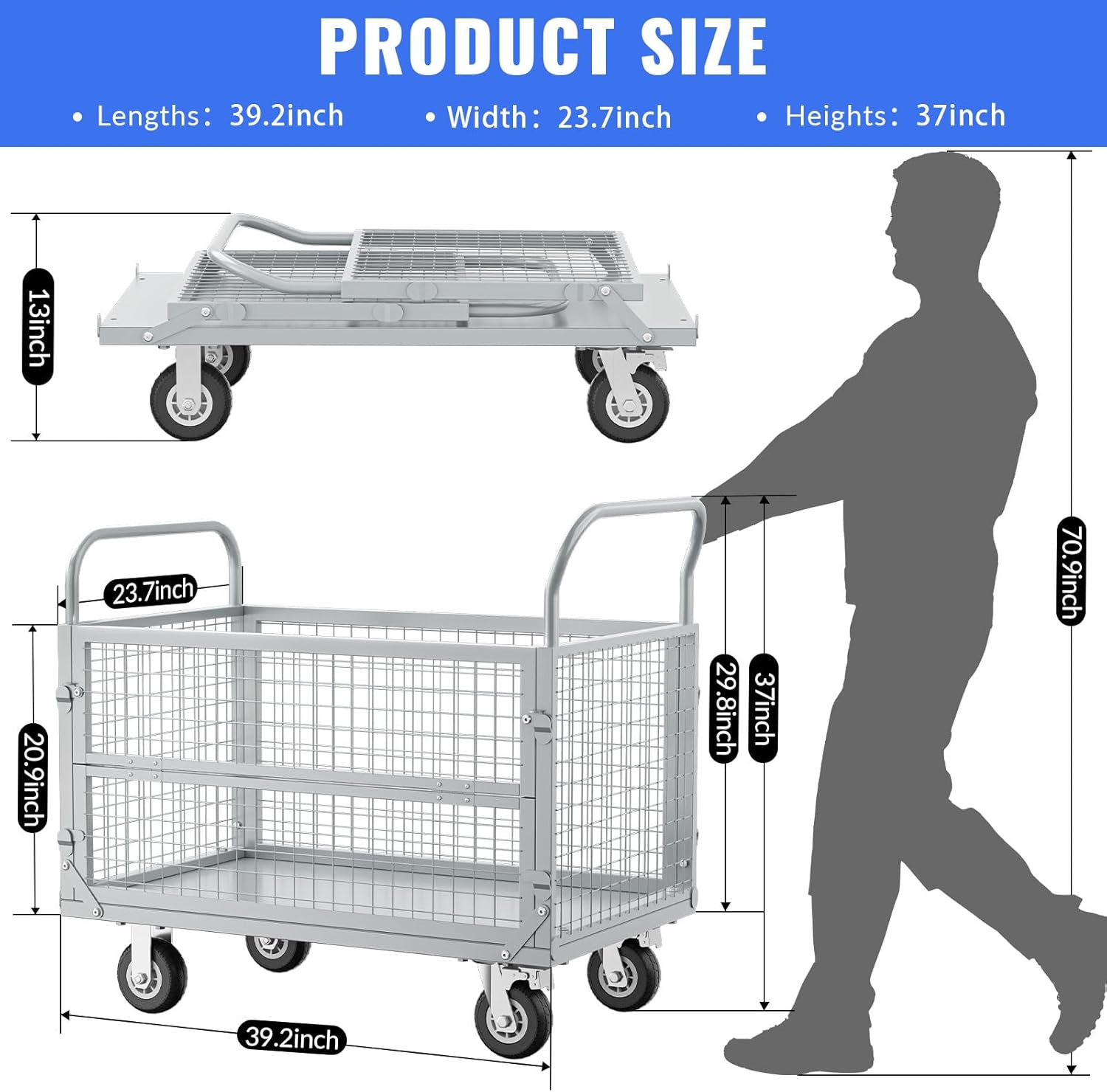 2500LB Heavy Duty Platform Truck Cage Flatbed Cart