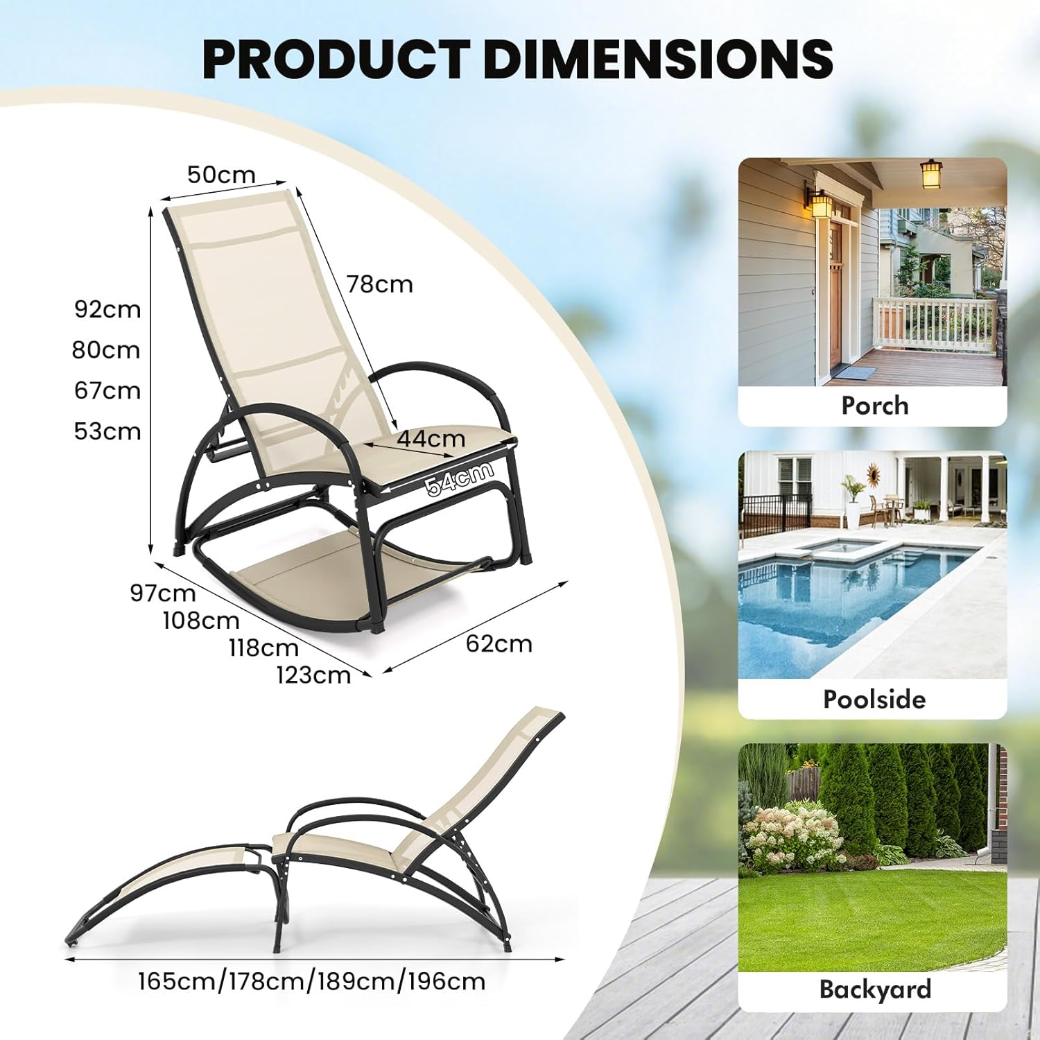 2 in 1 Garden Sun Lounger Rocking Chair Adjustable Beige