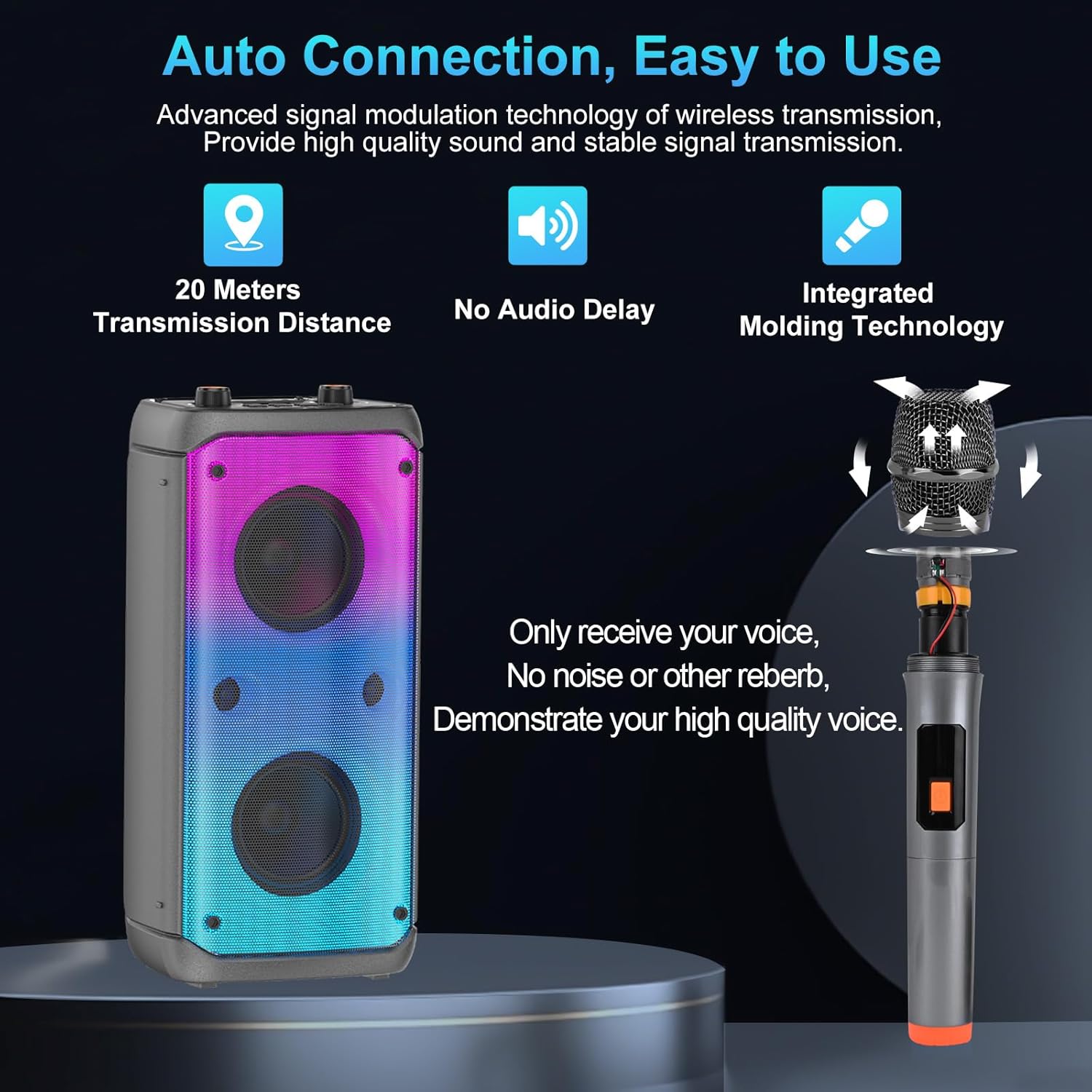 80W Bluetooth Speaker Party Karaoke LED Lights TWS Mic