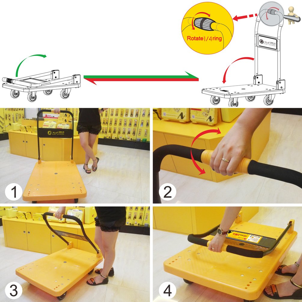 Silent Wheel Platform Trolley 200KG One Hand Fold Cart
