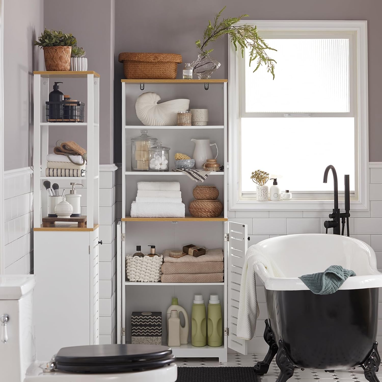 Tall Bathroom Storage Cabinet Adjustable Shelf Unit White