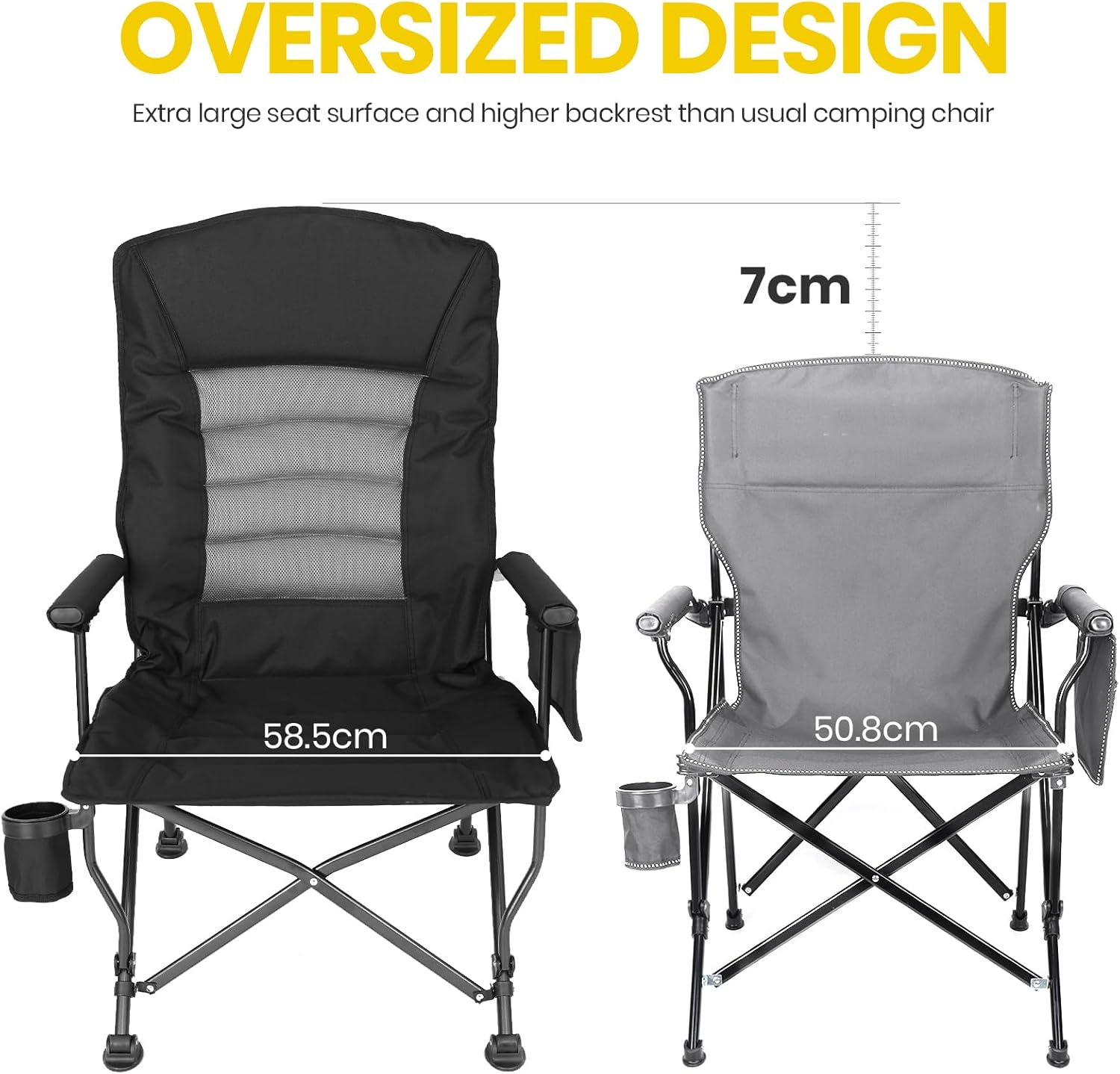 Reclining Oversized Camping Chair with Lumbar Support Black