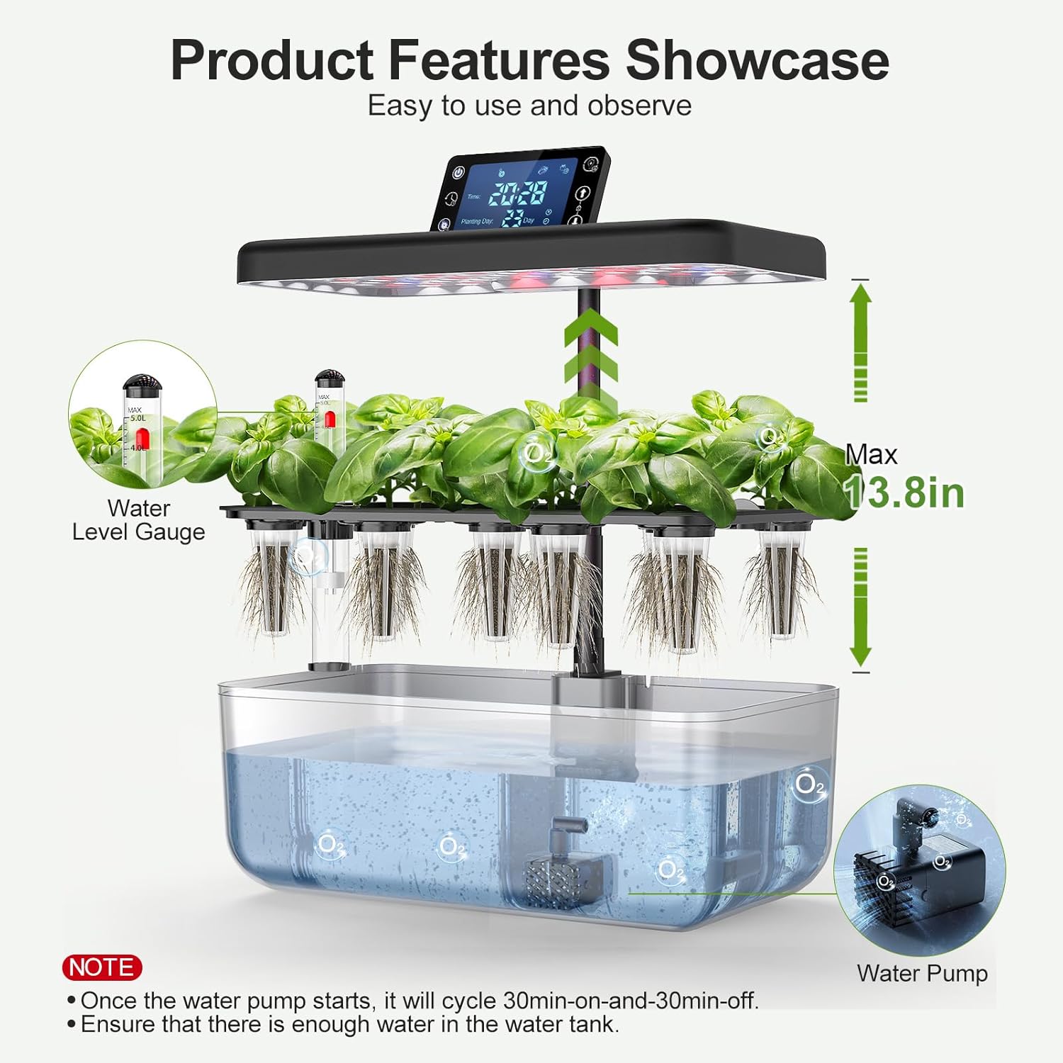 Hydroponic Growing System 12 Pods LED Indoor Herb Garden Silver