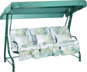 3 Seater Garden Swing Seat Bamboo Leaf Canopy Cushions 250kg