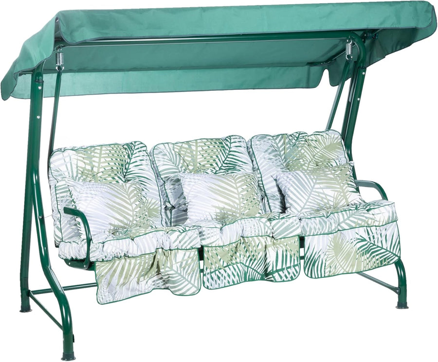 3 Seater Garden Swing Seat Bamboo Leaf Canopy Cushions 250kg
