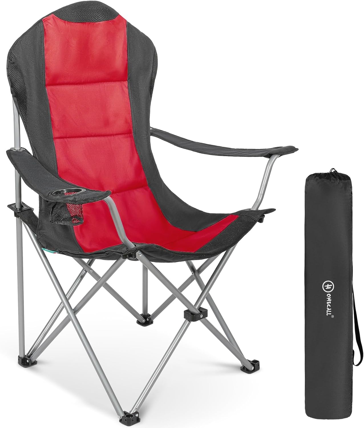 Padded Folding Camping Chair with Cup Holder Carry Bag Red