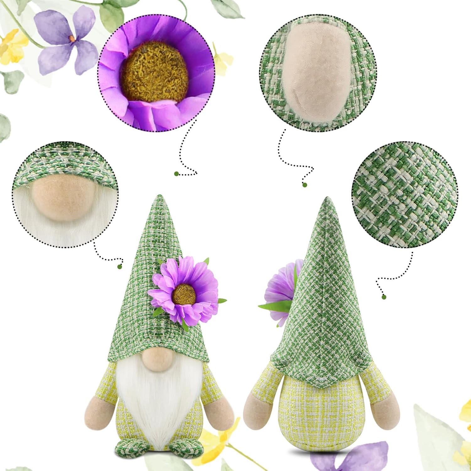 Spring Gnome Set of 2 Easter Flower Gonks Plush Home Decor