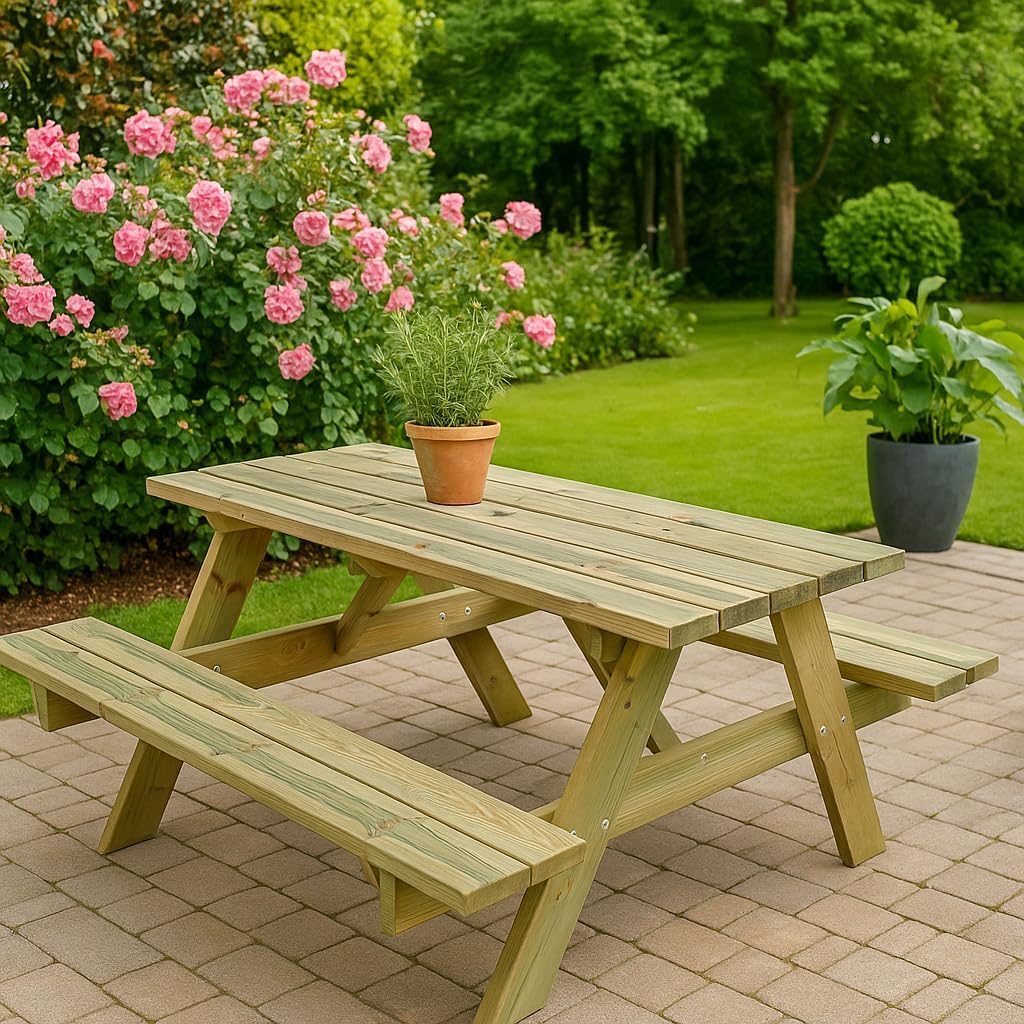 6 Seater Wooden Picnic Table A Frame Garden Patio Bench 140cm