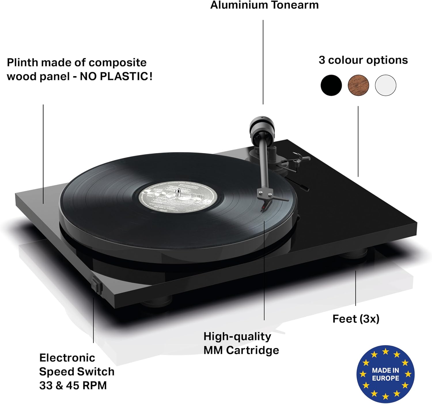Bluetooth Turntable with Built In Preamp Black HiFi
