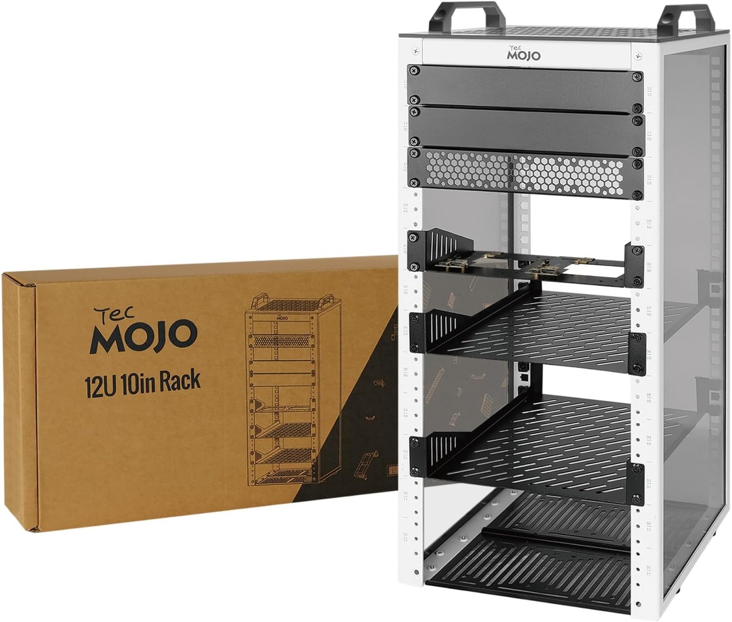 12U 10 Inch Mini Server Rack White with Shelves Panels