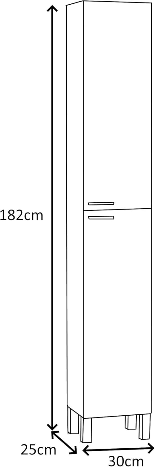 Tall Narrow Bathroom Cupboard White Gloss 2 Door Unit