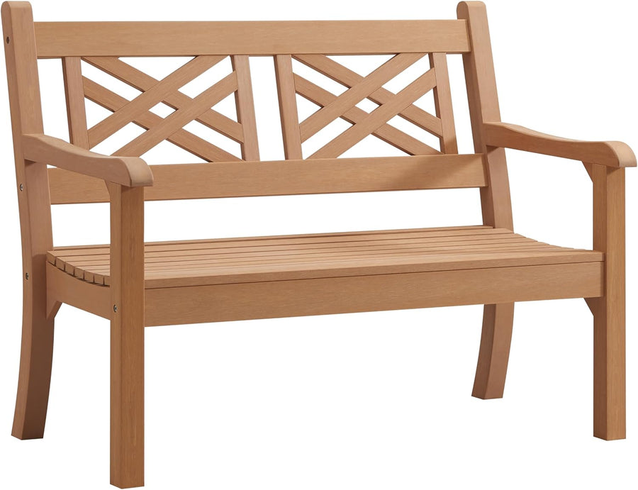 2 Seater Polymer Garden Bench Wood Effect Weatherproof Patio