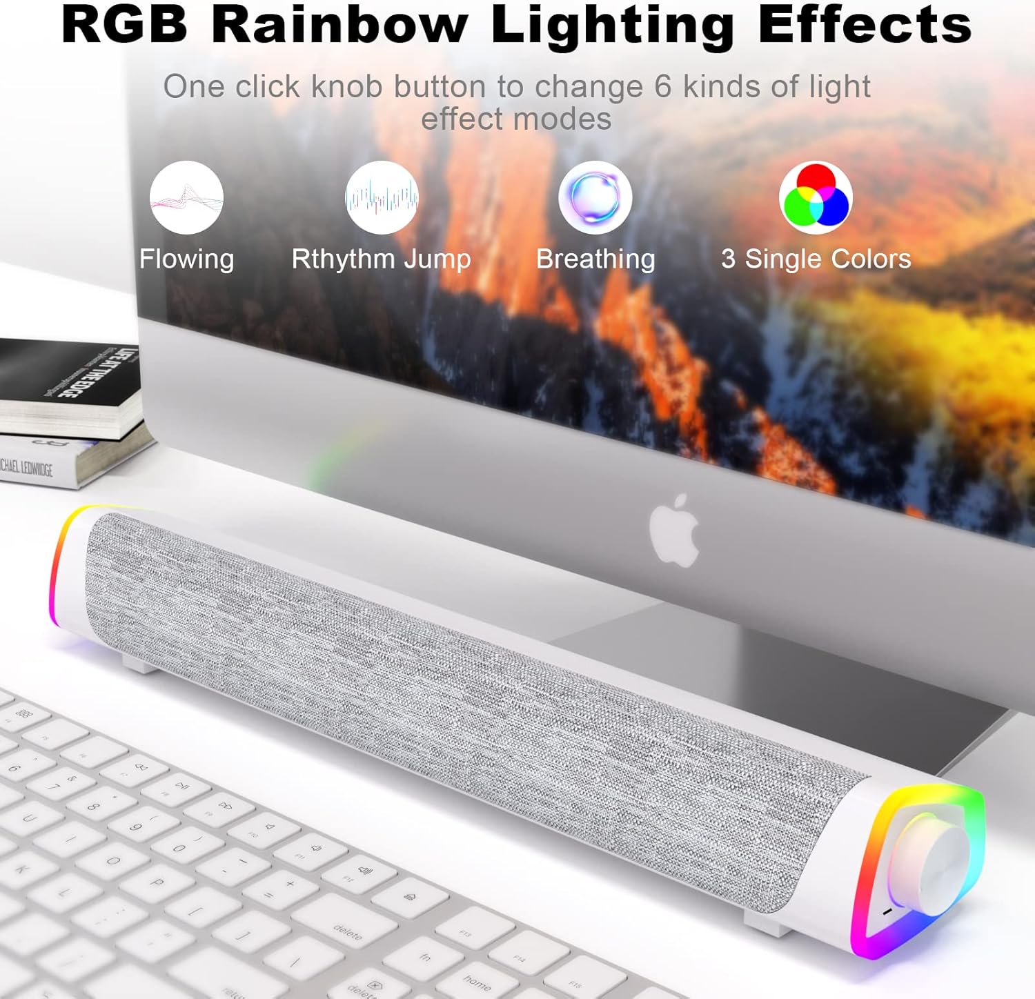 PC Soundbar Bluetooth USB Speaker RGB Lights Desktop Stereo