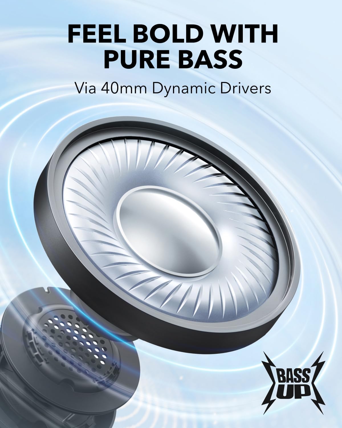 Wireless On Ear Bluetooth Headphones Pure Bass 70H Playtime Foldable