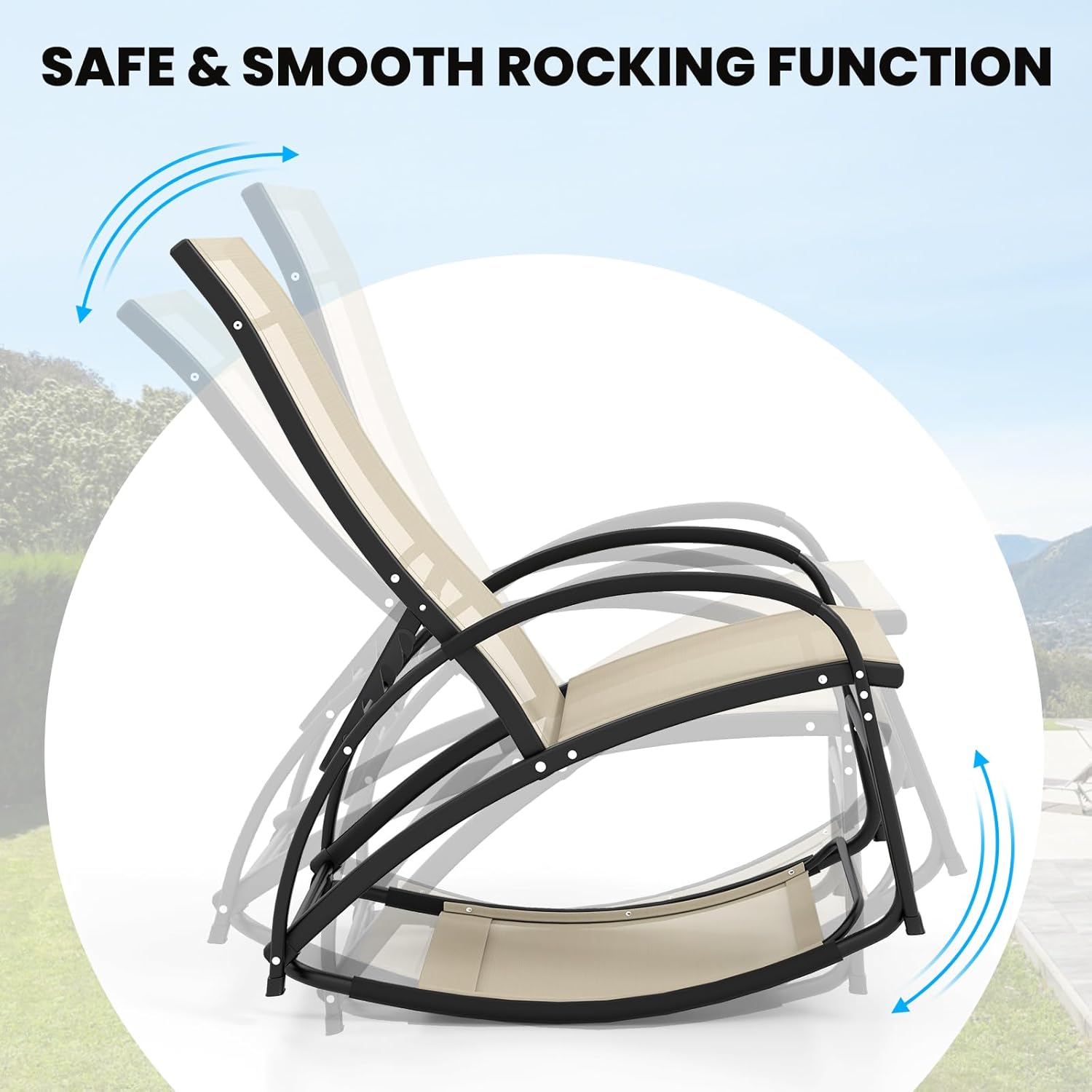 2 in 1 Garden Sun Lounger Rocking Chair Adjustable Beige