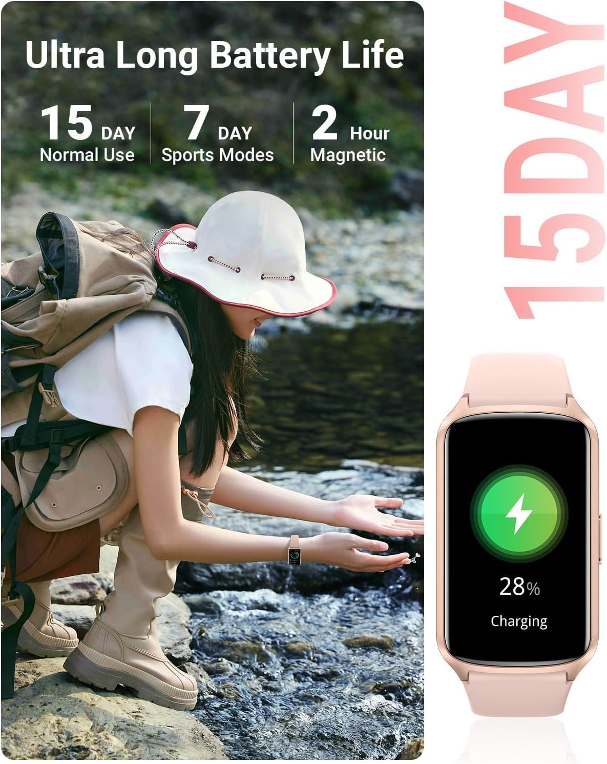 Fitness Tracker Heart Sleep 24 Sports 5ATM Watch