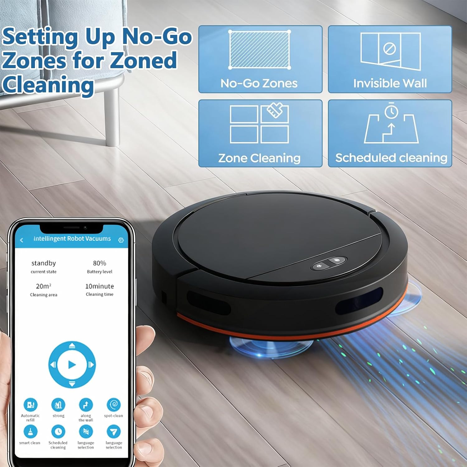 Robot Vacuum Cleaner 4000Pa WiFi App Smart Mapping Mop Auto Recharge