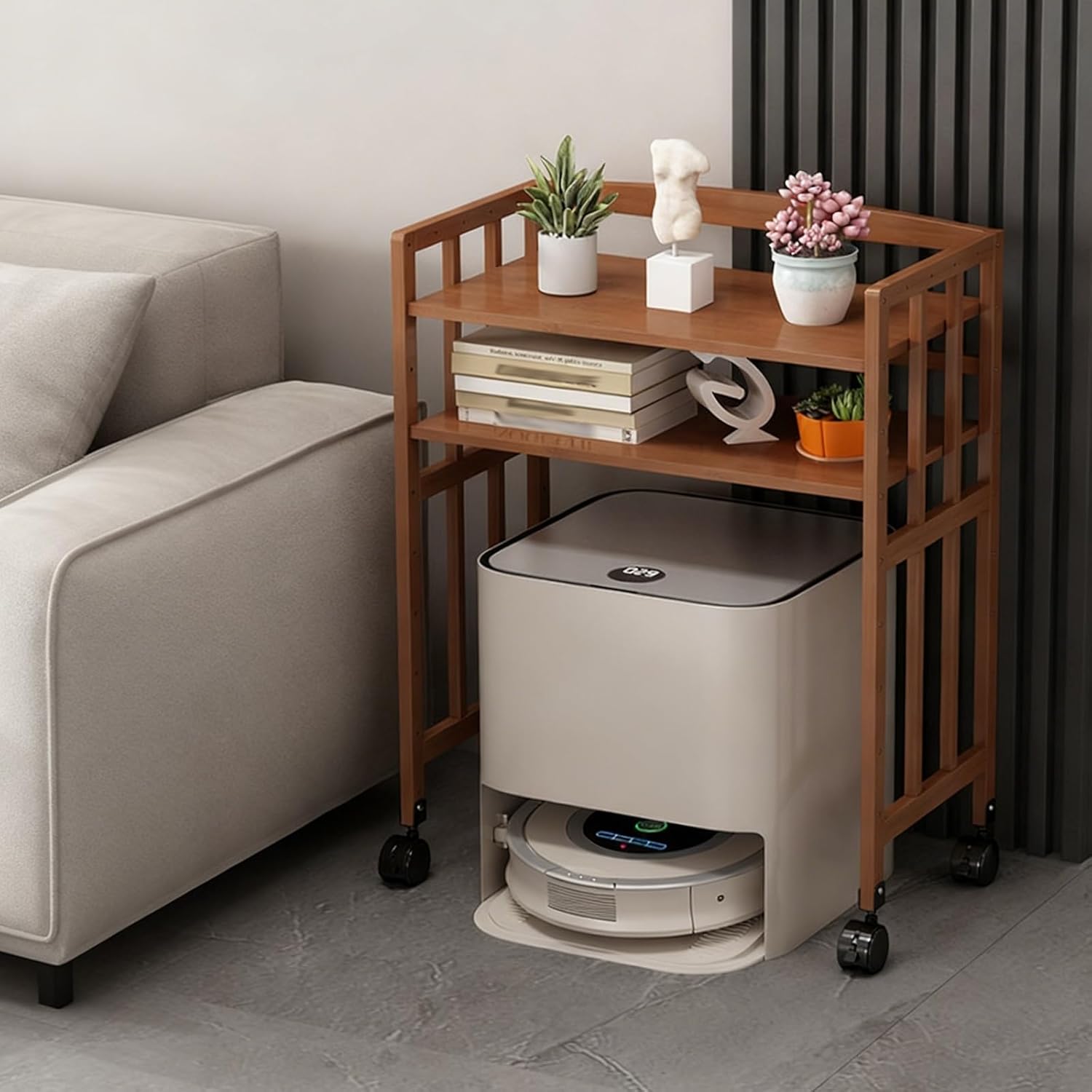 Wide Robot Vacuum Storage Cabinet Mobile 4 Tier Adjustable Shelf Stand