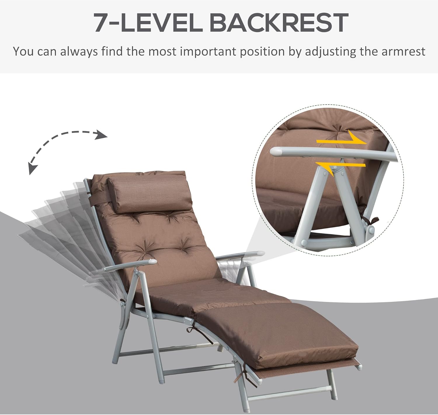 7 Level Folding Sun Lounger Recliner with Headrest Brown