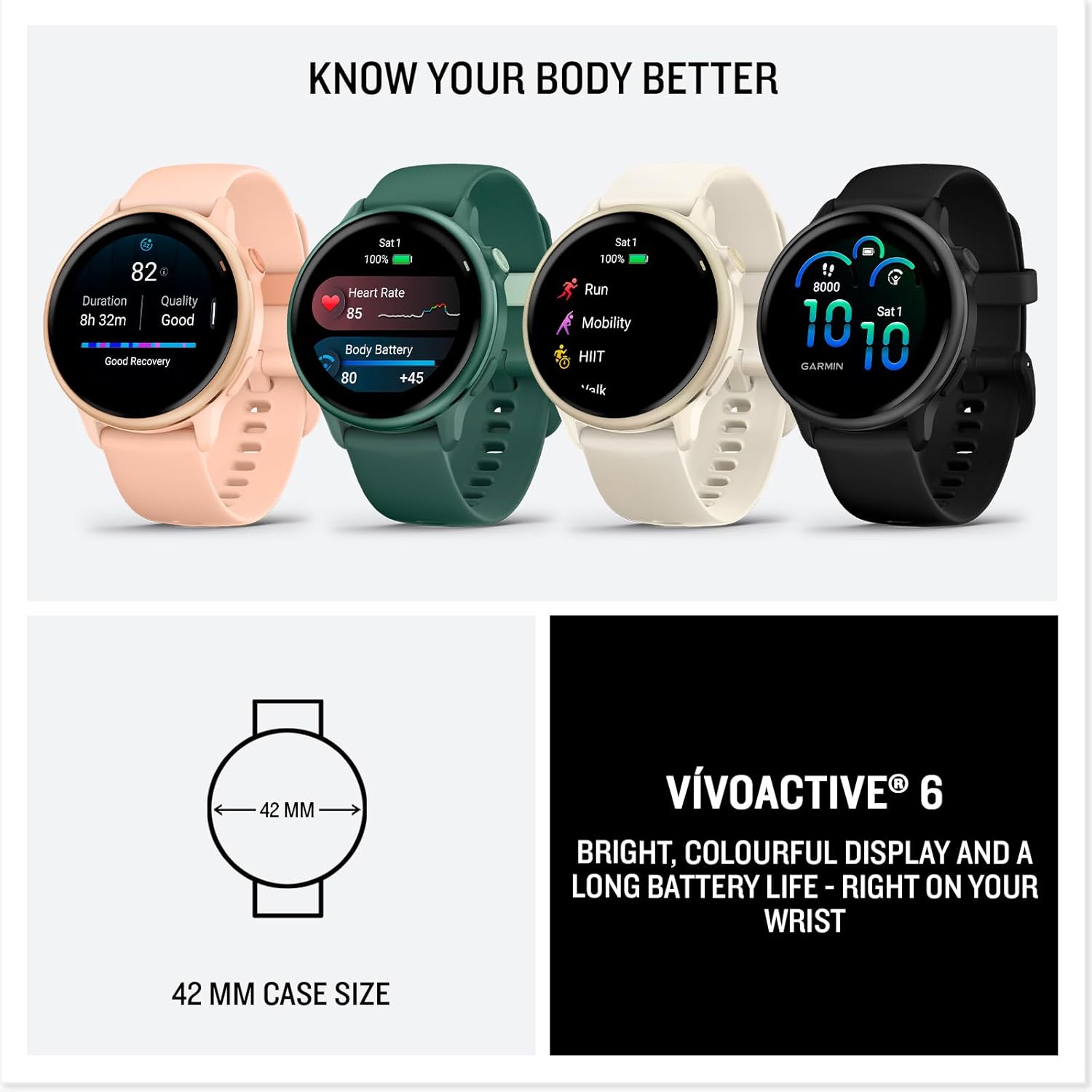 42mm AMOLED GPS Smart Watch 11 Day Fitness Tracker