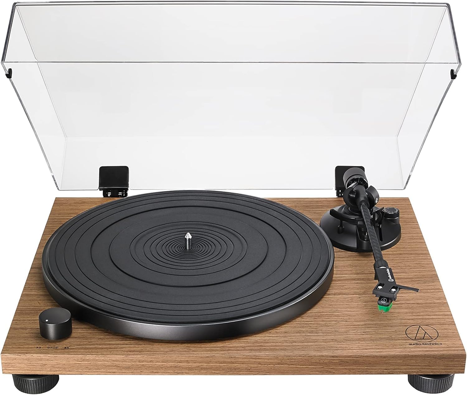 Manual Belt-Drive Turntable Record Player with Die-Cast Platter Walnut