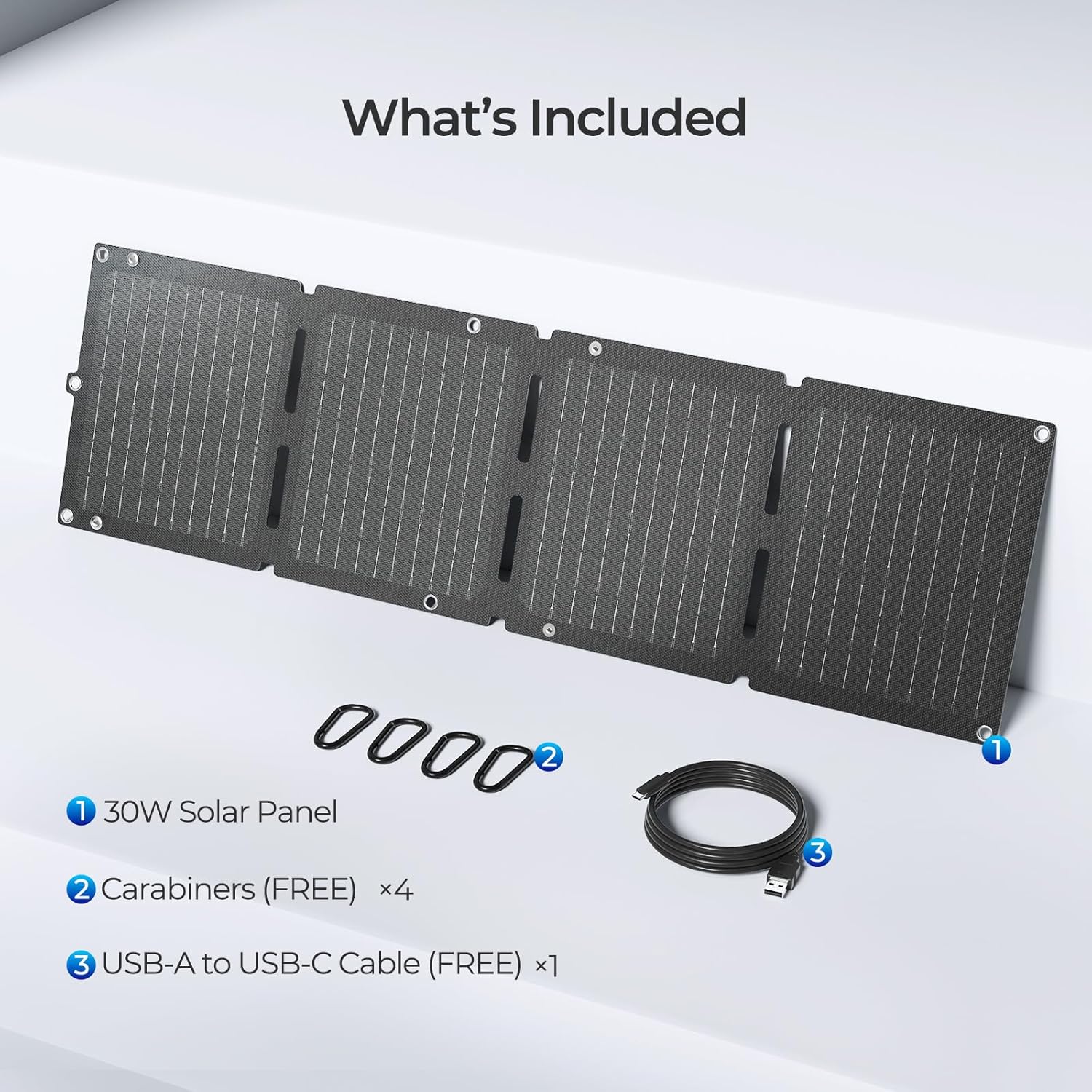 30W Foldable Solar Charger USB C USB A Camping Hike