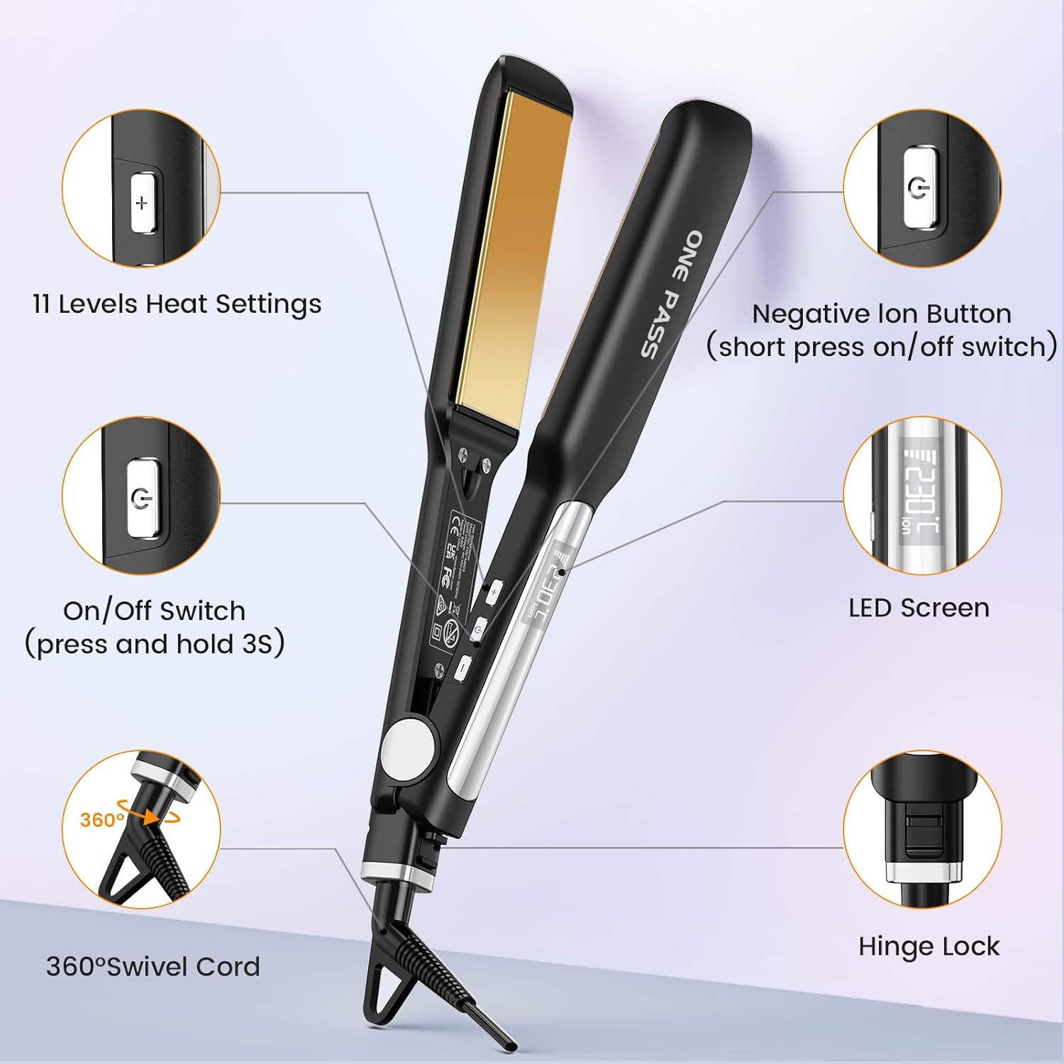 Wide Plate Titanium Hair Straightener Ionic Flat Iron 11 Temp Fast Heat