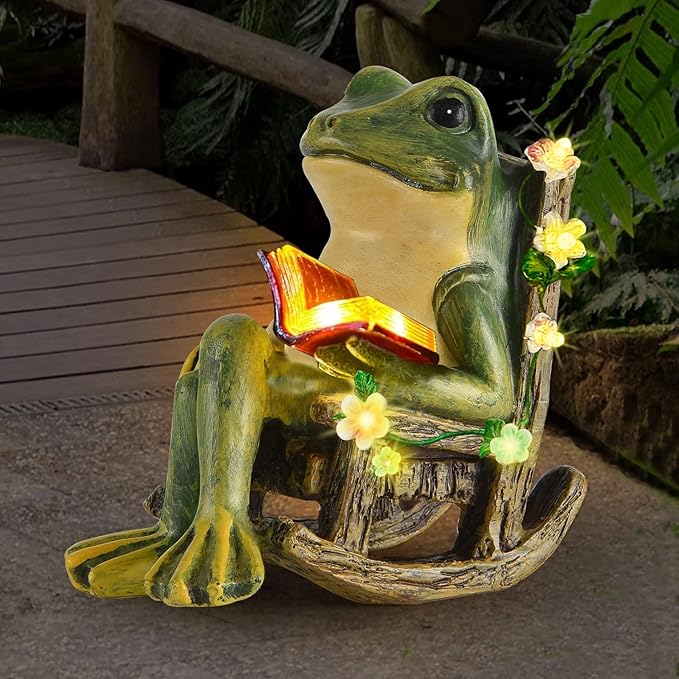 Solar Frog Garden Statue LED Lights Succulent Outdoor Decor