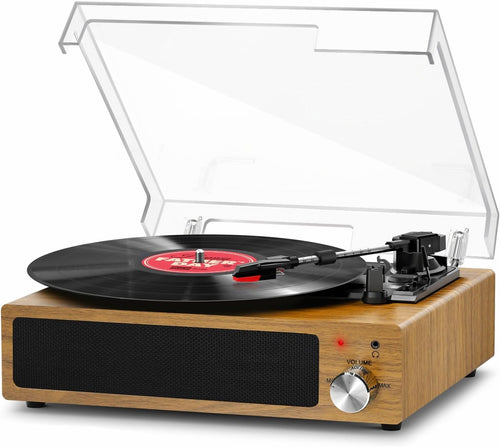 3-Speed Vinyl Turntable with Bluetooth, Built-in Speakers & RCA Output