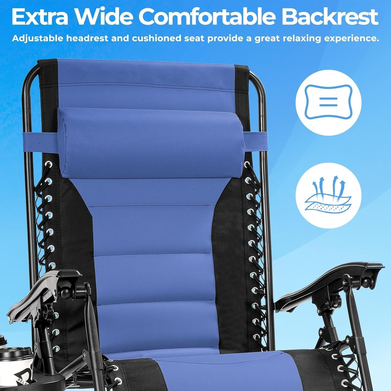 Set of 3 Zero Gravity Sun Loungers Blue with Table