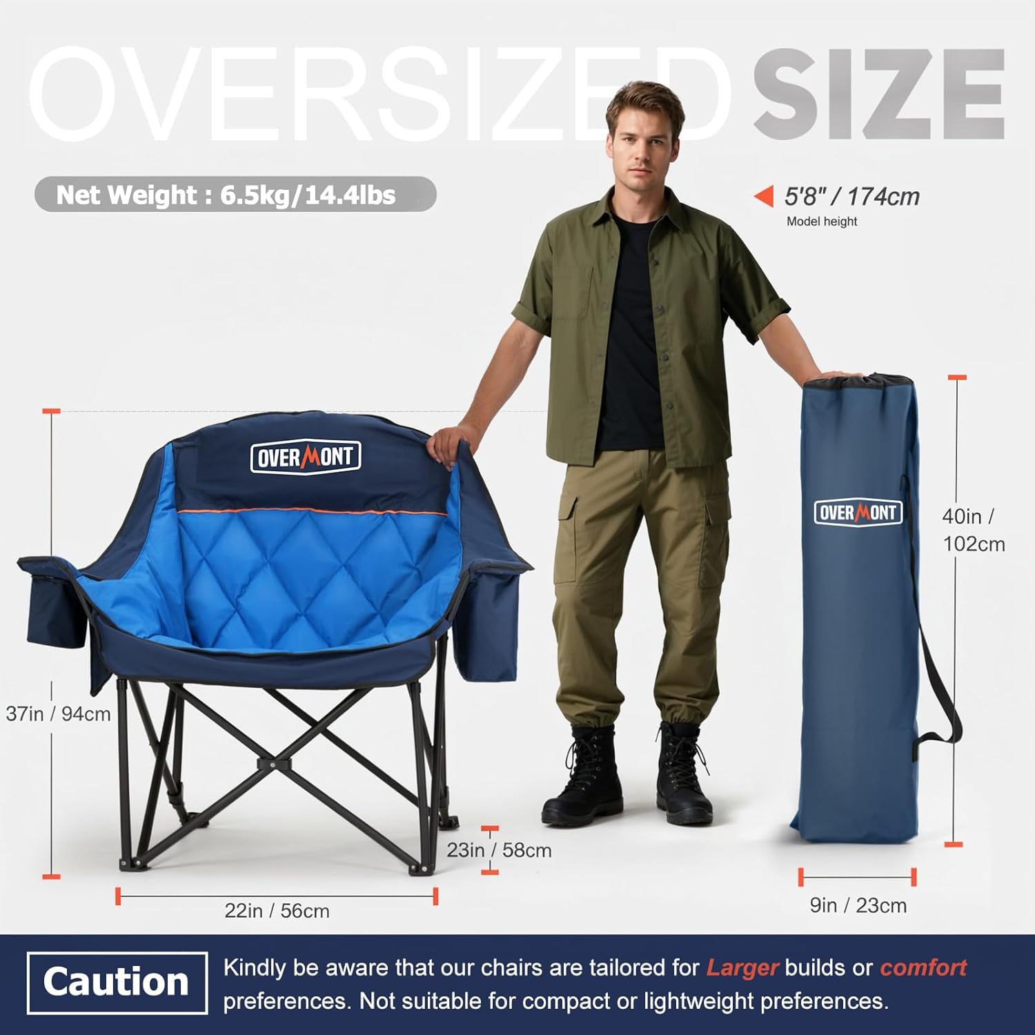 Oversized XL Camping Chair 450lb Padded Folding Blue
