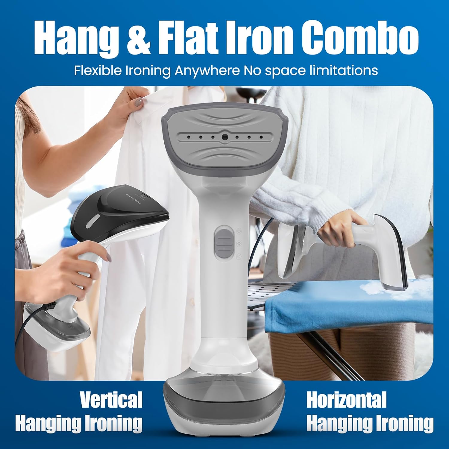 1800W Handheld Garment Steamer 2 In 1 Iron Fast Heat 300ml White