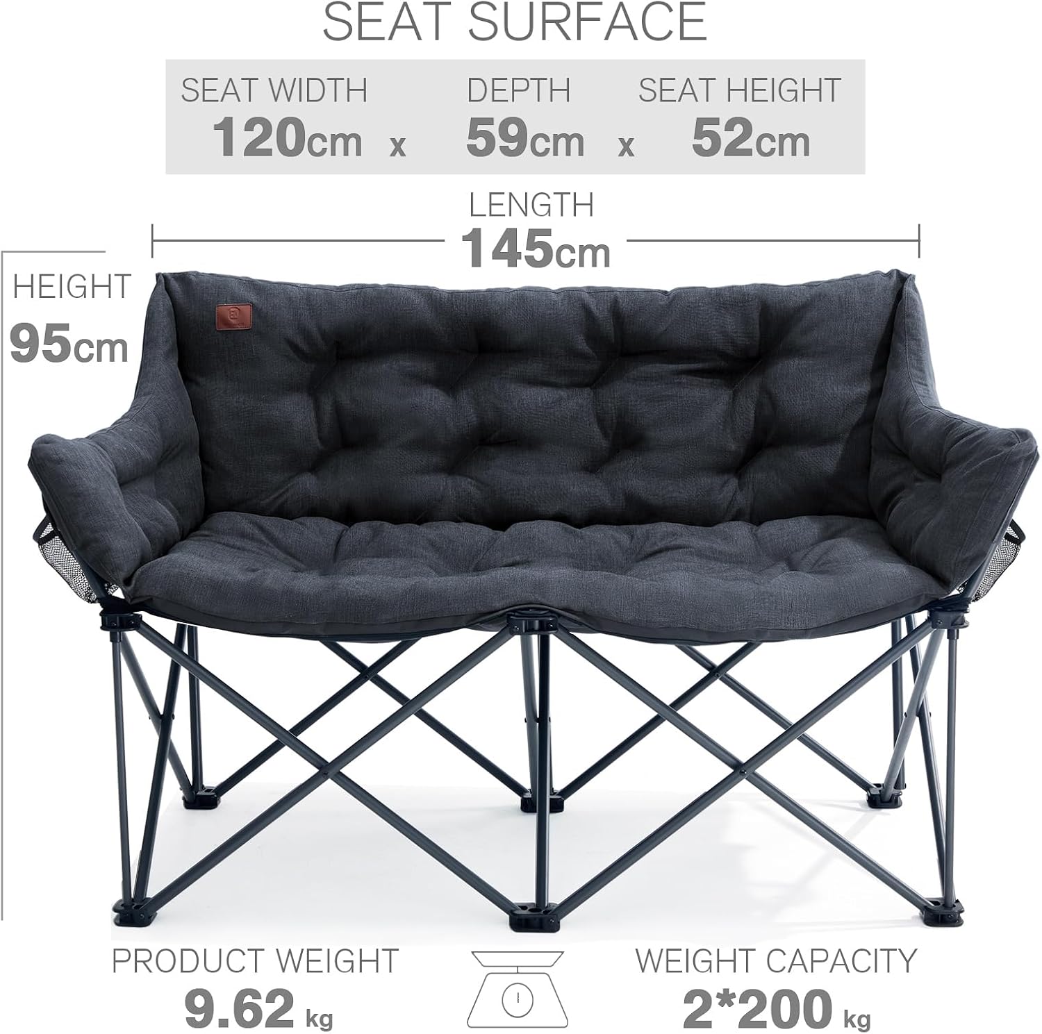Double Camping Chair 400KG Heavy Duty Folding Sofa Seat