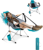 Hammock Camping Chair Swing Seat with Footrest Cyan