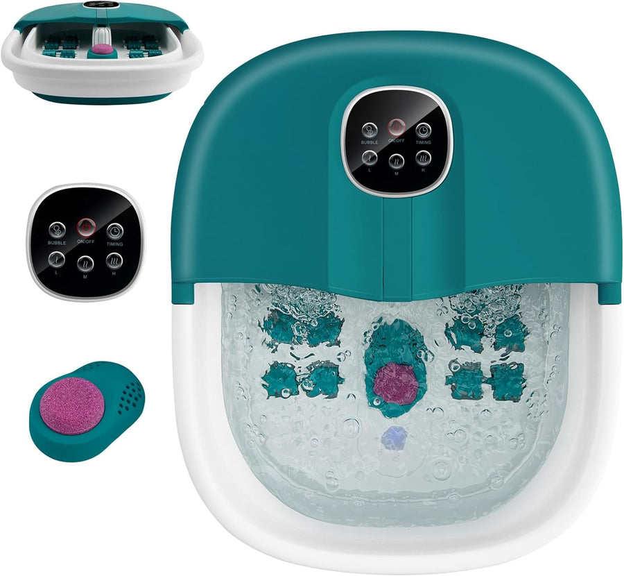Foldable Foot Spa Massager Heat Bubble Rollers Remote Timer