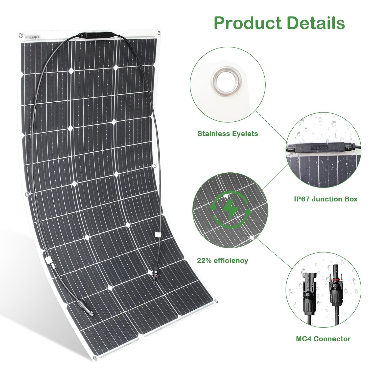 200W Flexible Solar Panel Kit 20A Controller Boat RV Balcony 23
