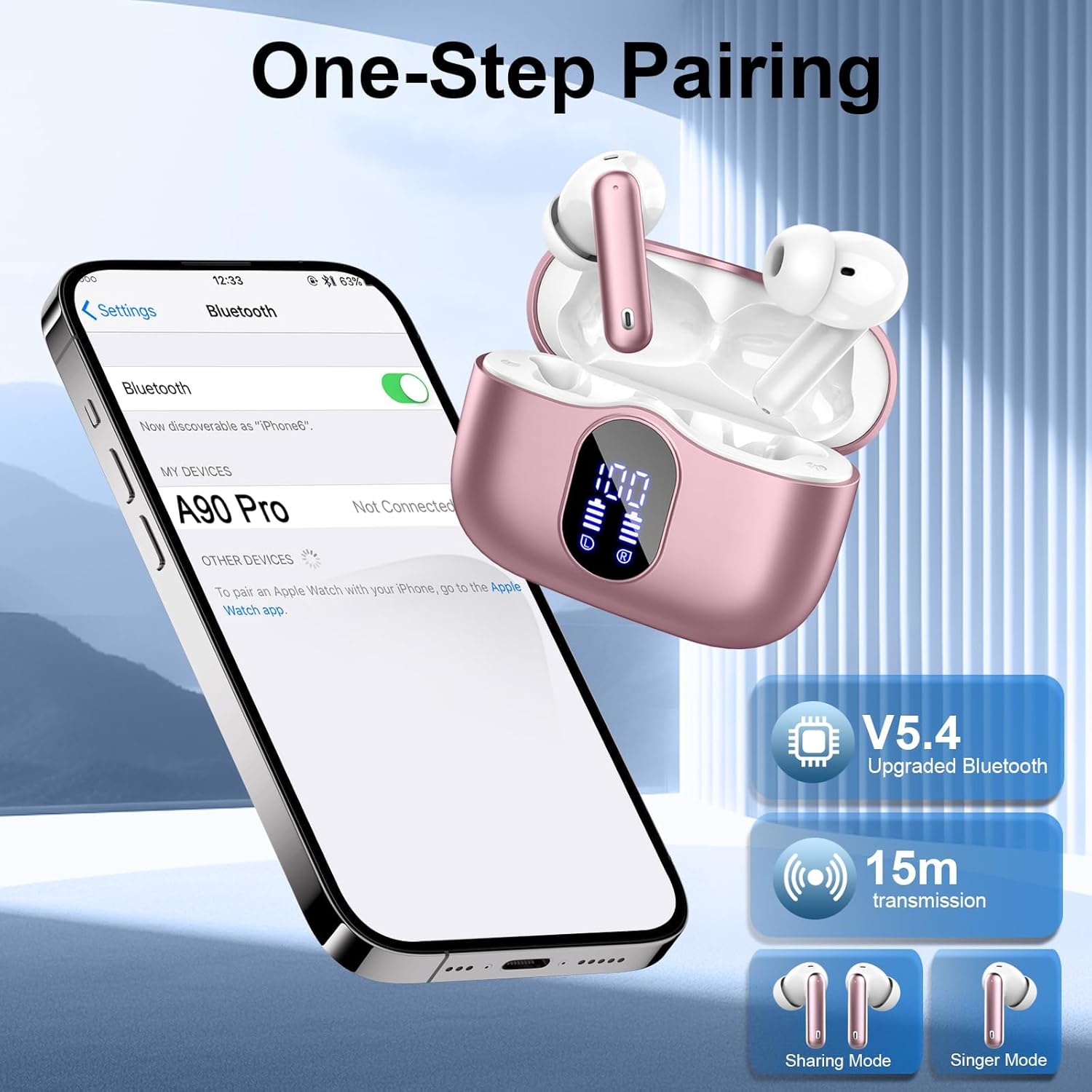 Mini Bluetooth 5.4 Wireless Earbuds ENC Mic 3D Bass 36H LED