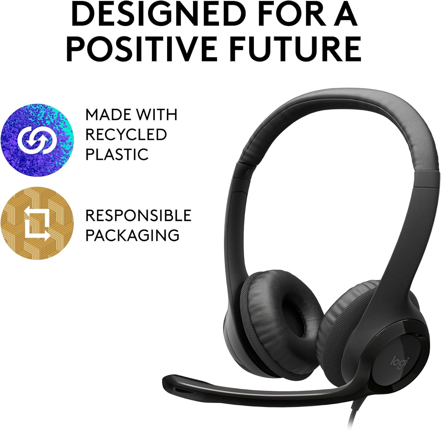 USB Wired Stereo Headset Noise Cancelling Mic In Line Control Black