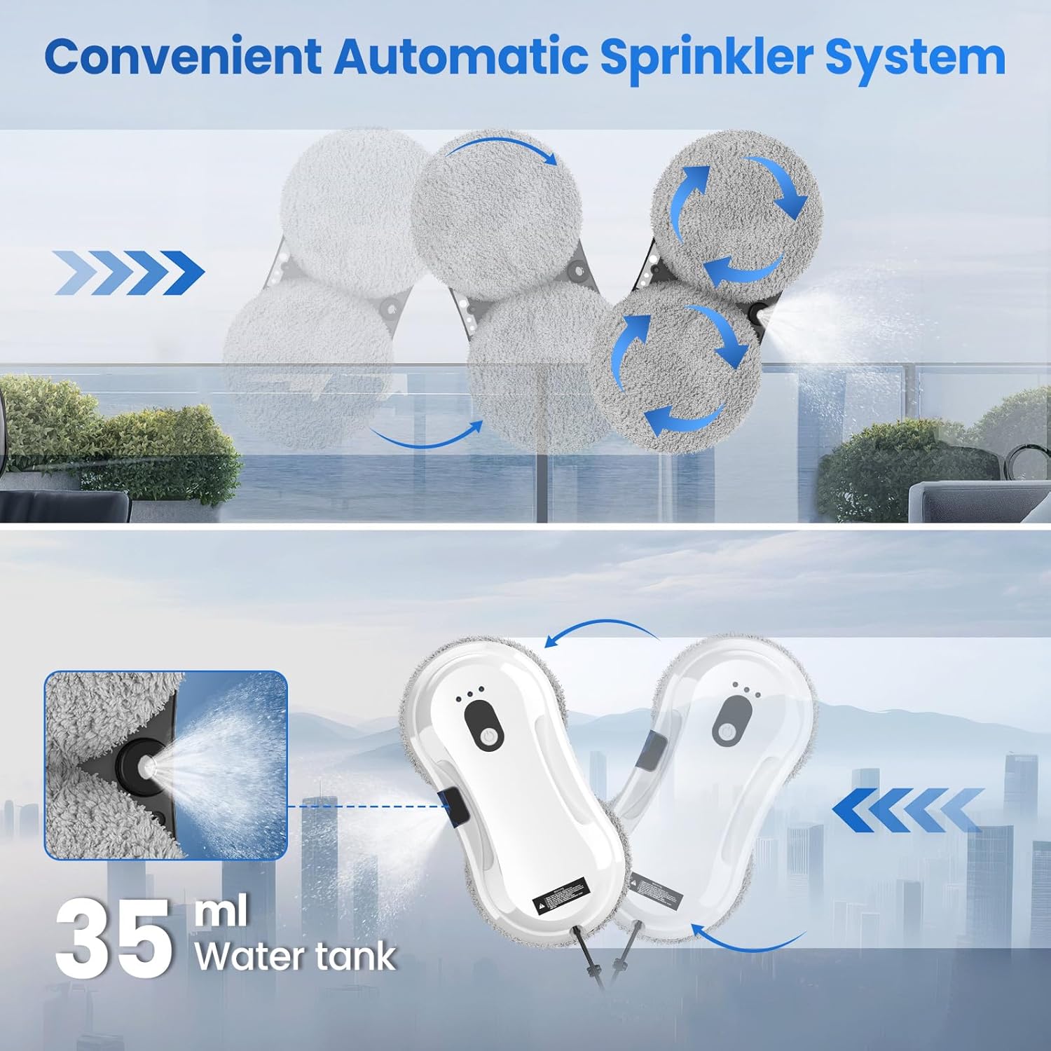 Window Cleaning Robot 5600Pa Spray Smart Glass Cleaner Remote
